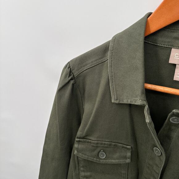 CHICO'S Olive Green Button Up Cargo Jacket // L - Picture 3 of 8